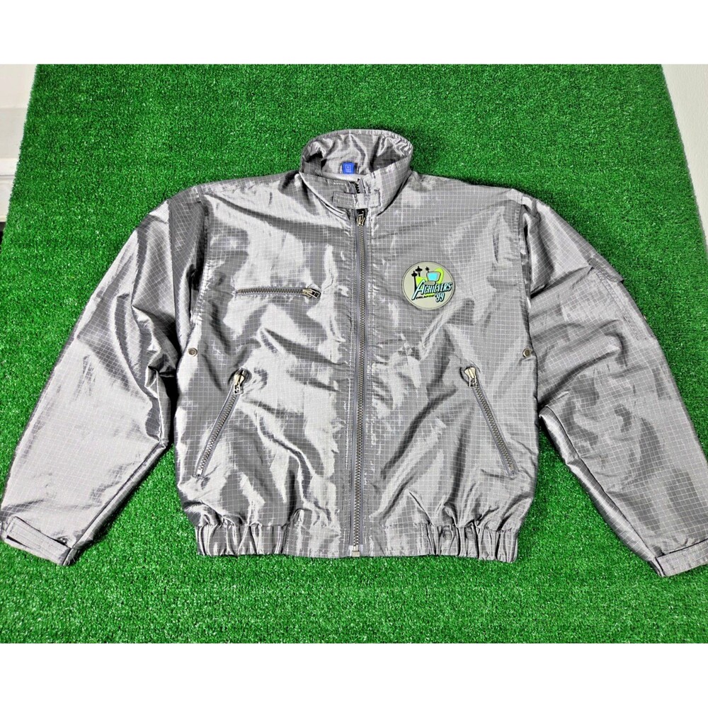 Vintage 90s Dunbrooke Sport Silver Metallic Ripstop Jacket Mens M Achievers